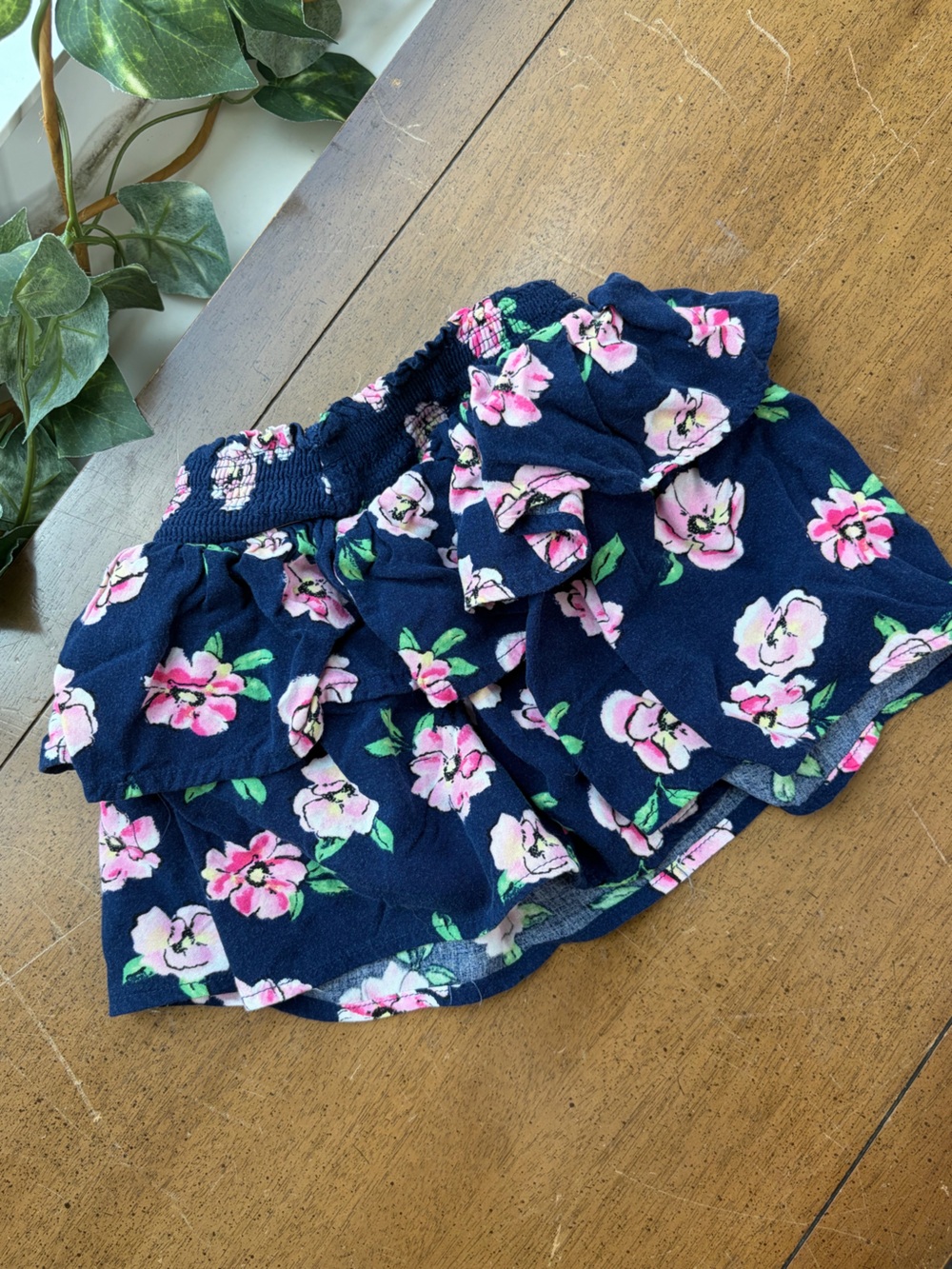 Lemon Kiss Toddler Girl Floral Skirt 2T Navy Pink Pull On Bow Waist